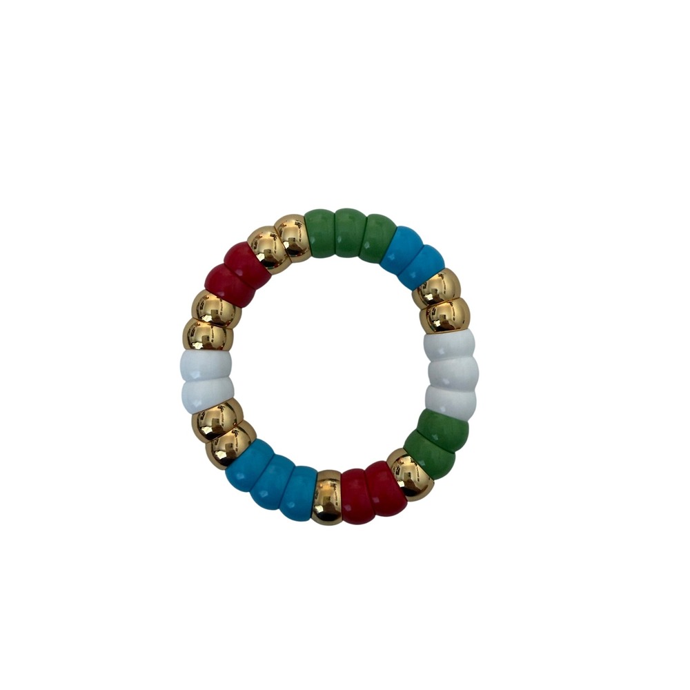 Tuckernuck Bradley Multi Beaded Bracelet Gold Tone Enamel Stretch Multi Color